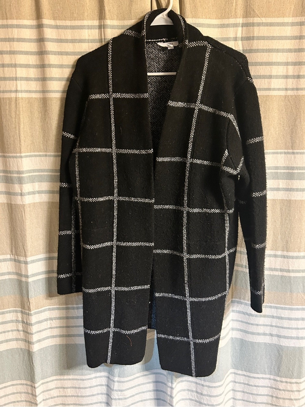 Time and Tru Black and White Windowpane Cardigan